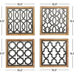 Framed Matte Black Metal Wall Plaques, Set of 4