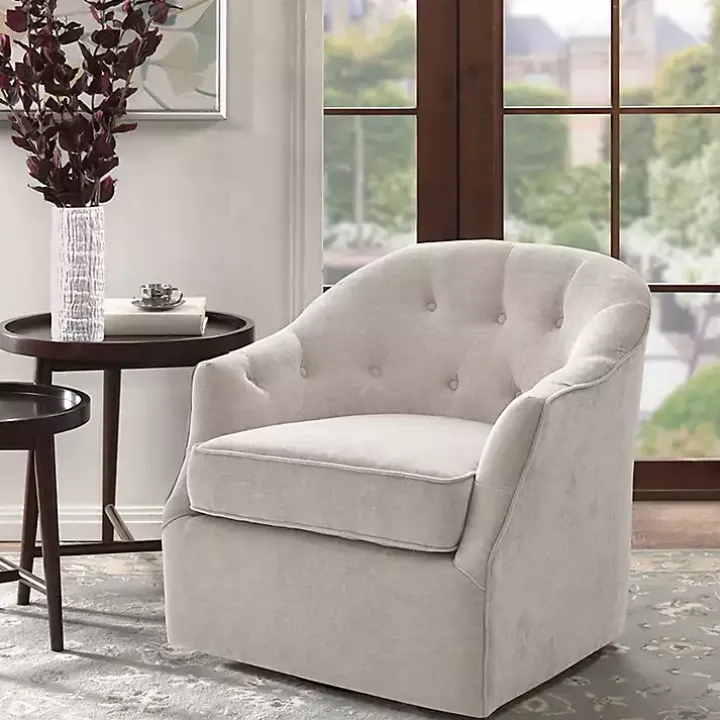 Gayla Taupe Button Tufted Swivel Accent Chair