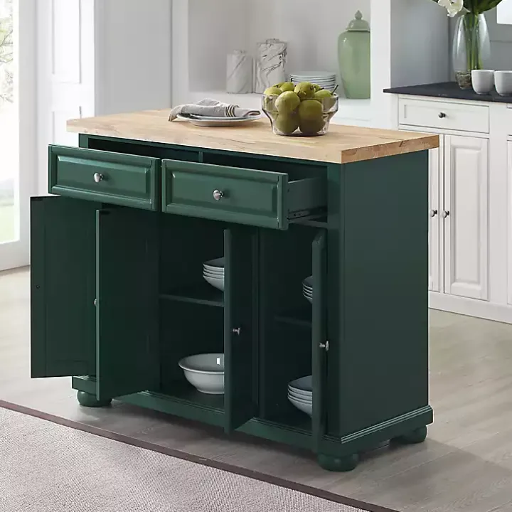 Gia Forest Green Wood Kitchen Island