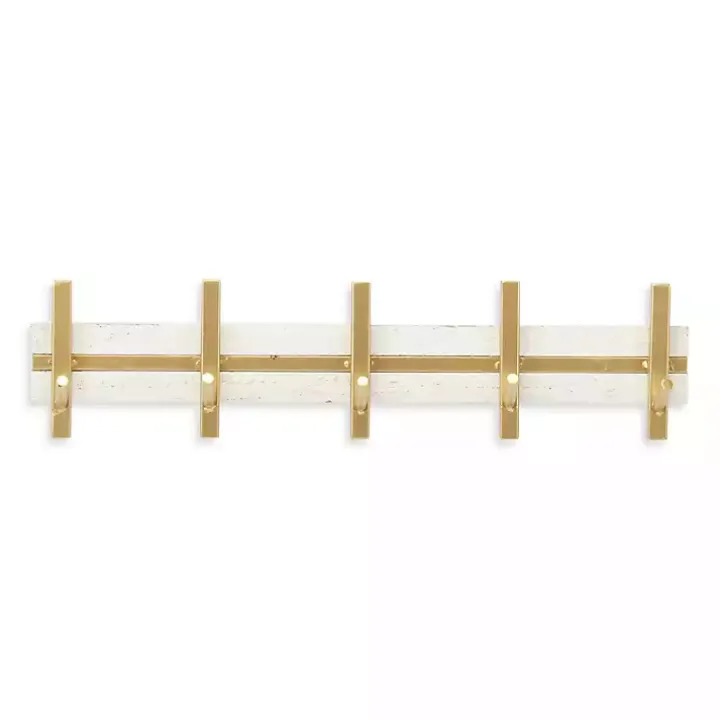 Gold and White 5-Hook Coat Rack