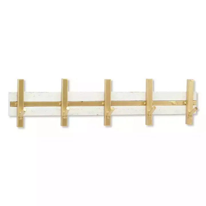 Gold and White 5-Hook Coat Rack