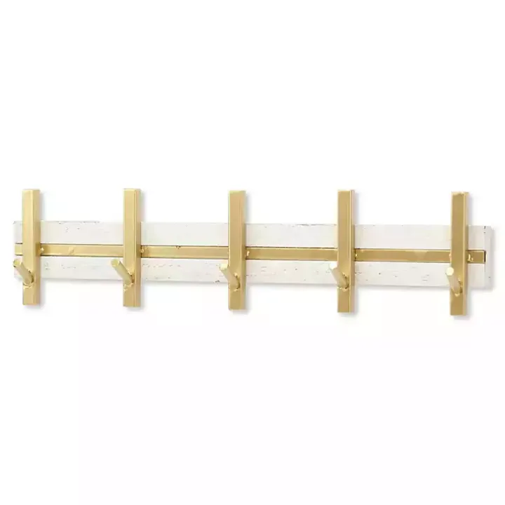 Gold and White 5-Hook Coat Rack