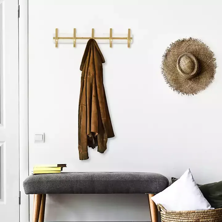 Gold and White 5-Hook Coat Rack