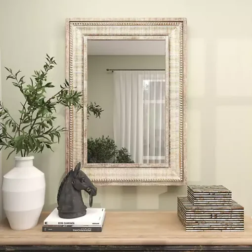 Gold and White Washed Carved Frame Mirror