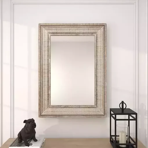 Gold and White Washed Carved Frame Mirror