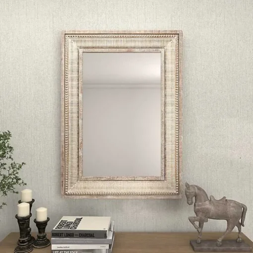 Gold and White Washed Carved Frame Mirror