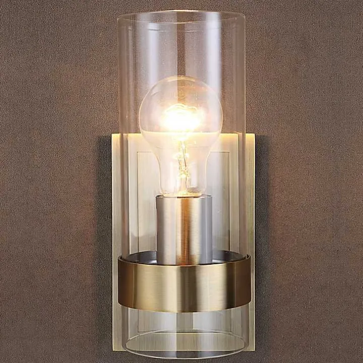 Gold Cylinder Glass Shade Wall Sconce