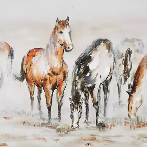 Gold Foil Wild Horses Framed Canvas Art Print