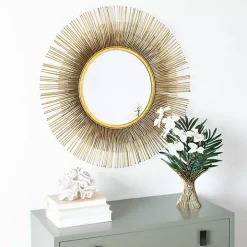 Gold Layered Burst Frame Round Wall Mirror