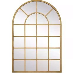 Gold Leaf Metal Windowpane Arch Frame Mirror