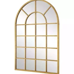 Gold Leaf Metal Windowpane Arch Frame Mirror