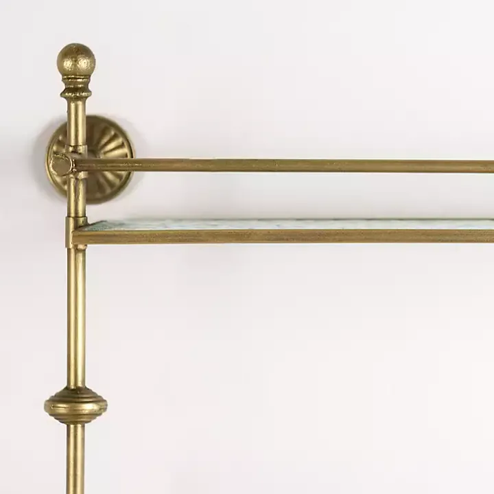 Gold Metal & Textured Glass 2-Tier Wall Shelf