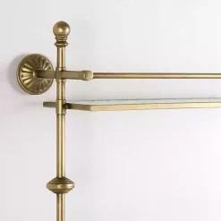 Gold Metal & Textured Glass 2-Tier Wall Shelf