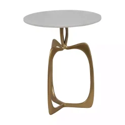Gold Metal and Marble Modern Abstract Accent Table
