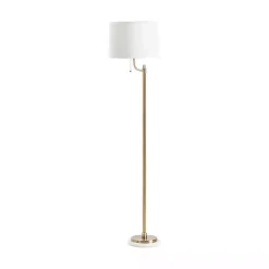 Gold Metal and White Marble Base Floor Lamp