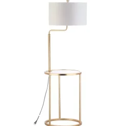 Gold Metal Floor Lamp with Round Side Table