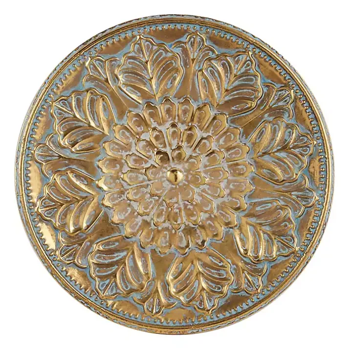 Gold Metal Floral Embossed Wall Sculpture