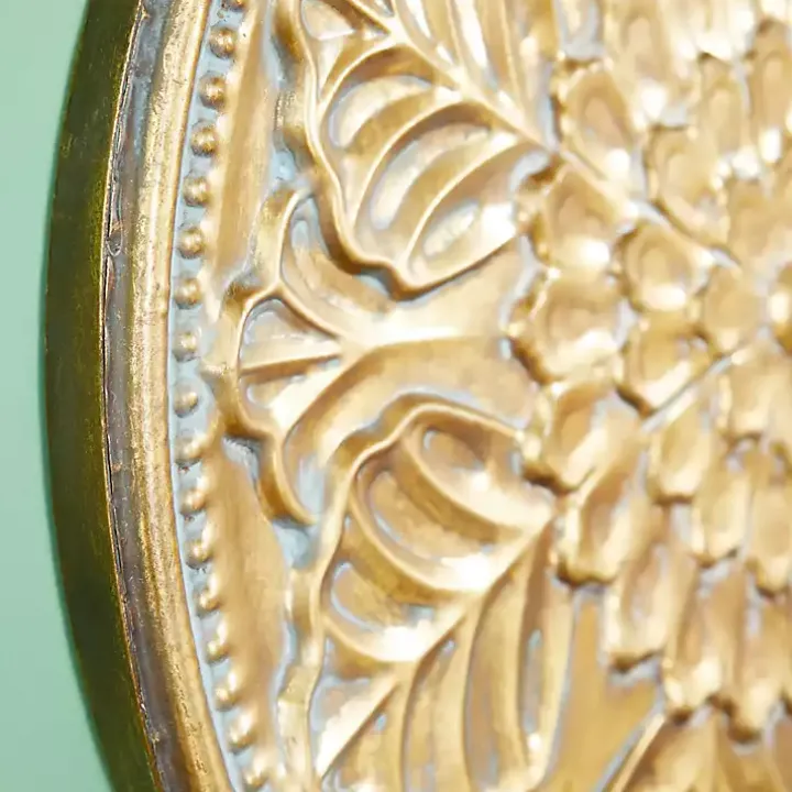 Gold Metal Floral Embossed Wall Sculpture