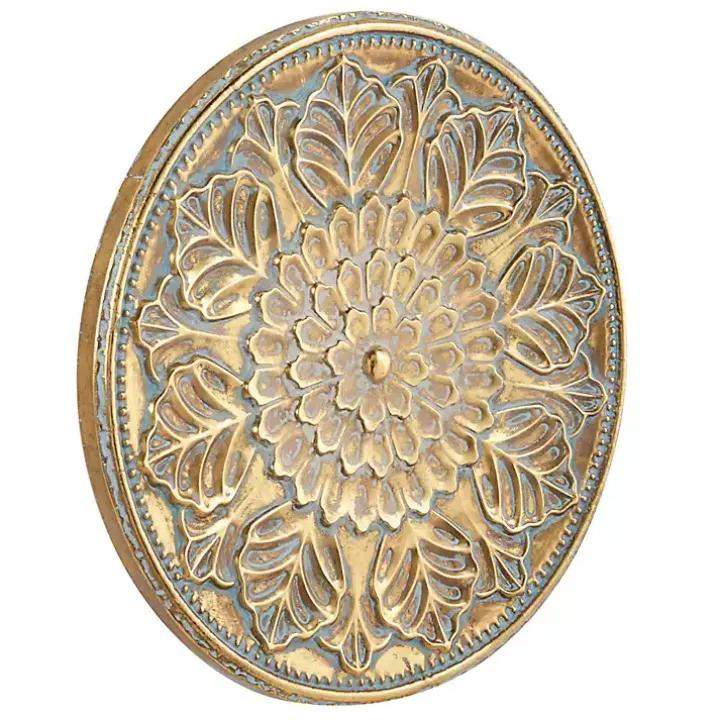 Gold Metal Floral Embossed Wall Sculpture