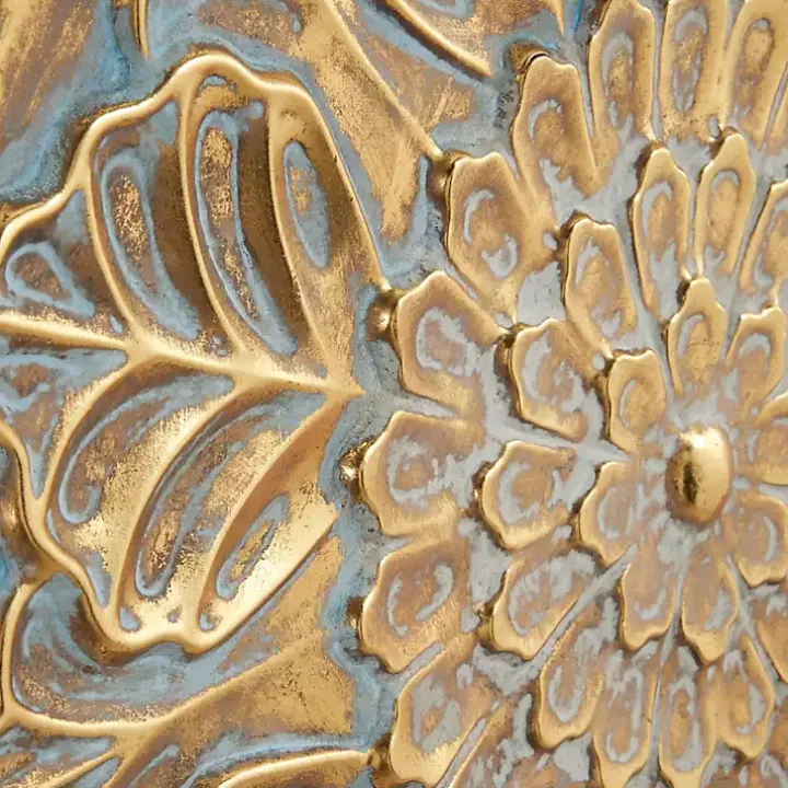Gold Metal Floral Embossed Wall Sculpture