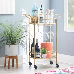Gold Metal Frame Bar Cart with Mirrored Shelves