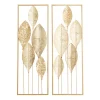 Gold Metal Leaves Wall Plaques, Set of 2