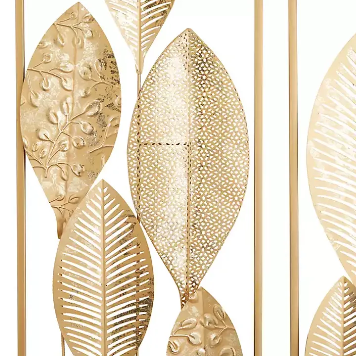 Gold Metal Leaves Wall Plaques, Set of 2