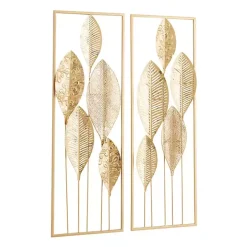 Gold Metal Leaves Wall Plaques, Set of 2