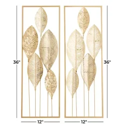 Gold Metal Leaves Wall Plaques, Set of 2