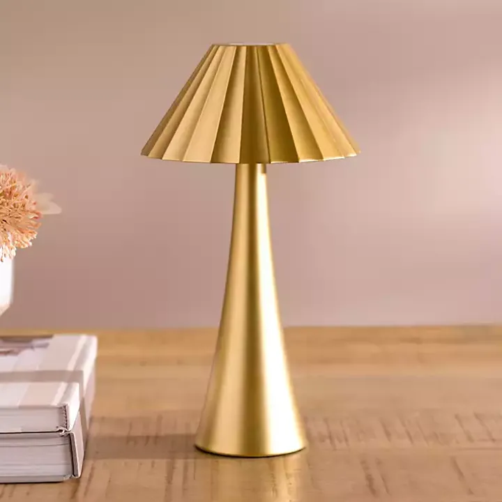 Gold Metal Ribbed Rechargeable Touch Lamp