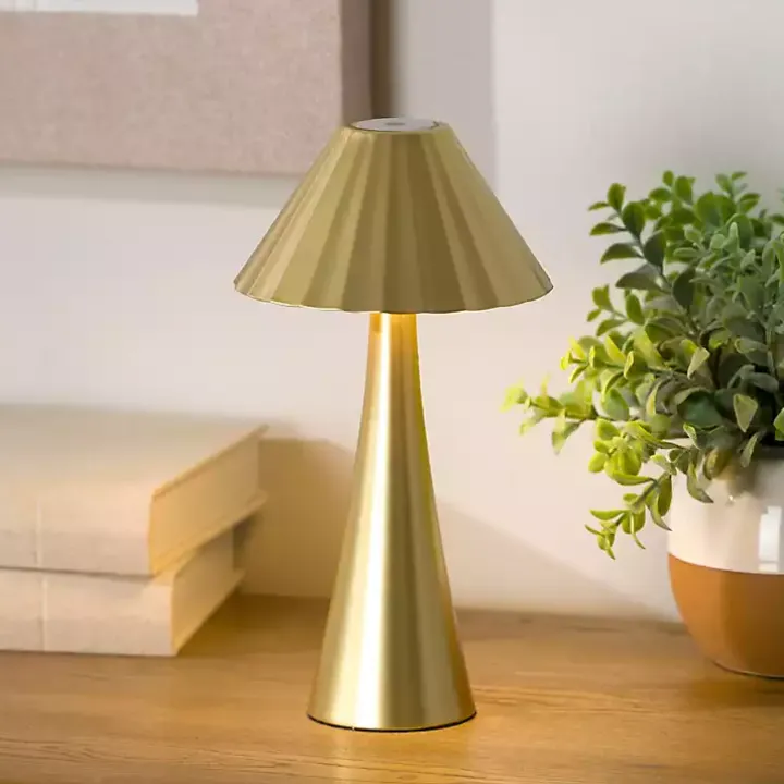 Gold Metal Ribbed Rechargeable Touch Lamp