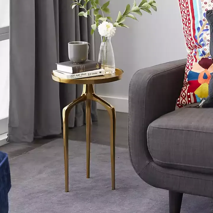 Gold Metal Round Tripod Accent Table