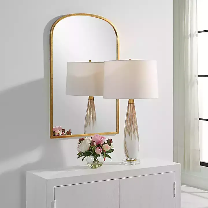 Gold Simple Round Top Wall Mirror