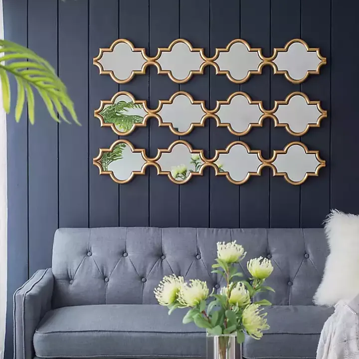 Gold Slim Stacked Trellis Wall Mirror