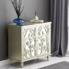 Gold Wood Carved Scroll Mirrored Cabinet