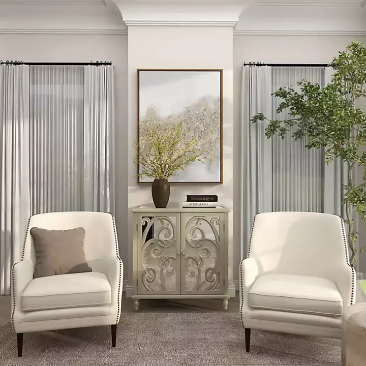 Gold Wood Carved Scroll Mirrored Cabinet