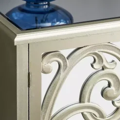 Gold Wood Carved Scroll Mirrored Cabinet