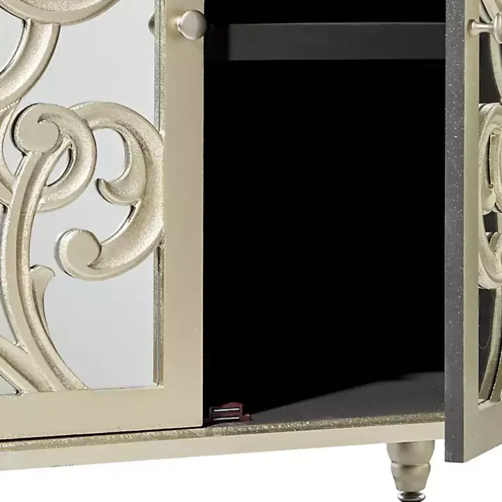Gold Wood Carved Scroll Mirrored Cabinet