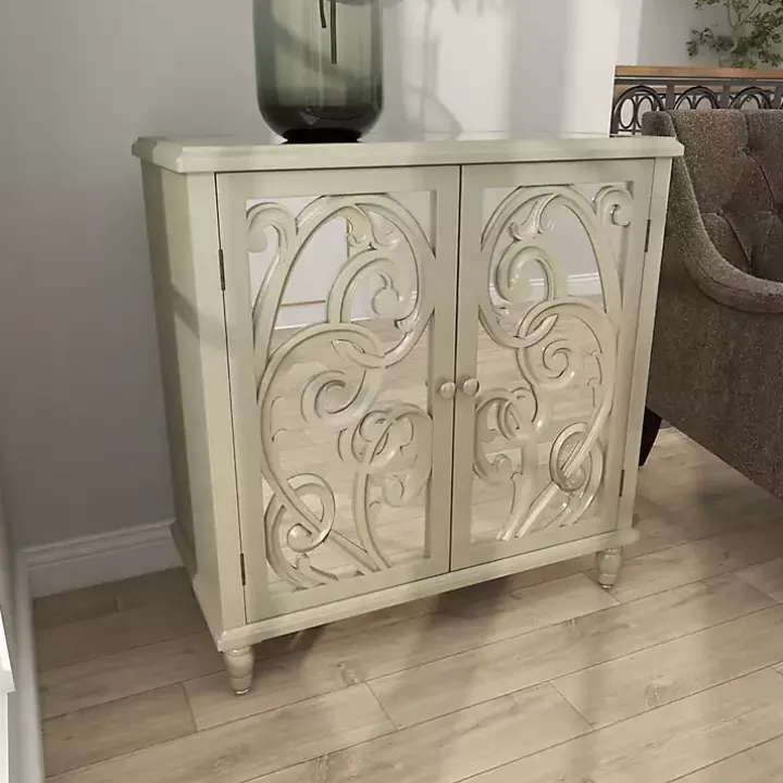 Gold Wood Carved Scroll Mirrored Cabinet