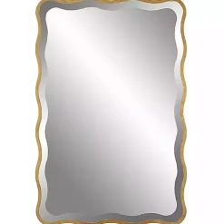 Gold Wood Wavy Frame Beveled Wall Mirror