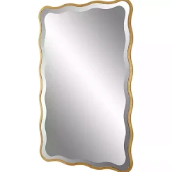 Gold Wood Wavy Frame Beveled Wall Mirror