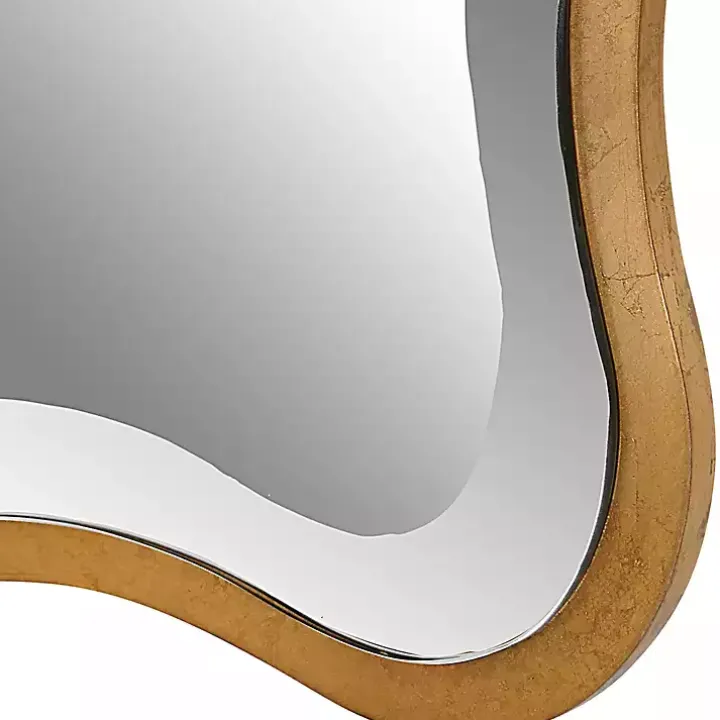 Gold Wood Wavy Frame Beveled Wall Mirror