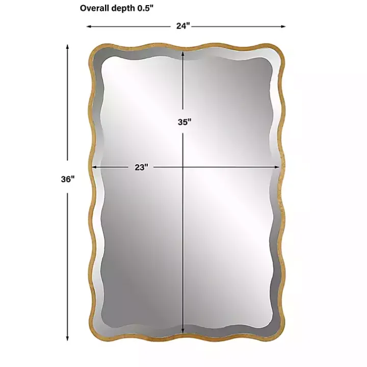 Gold Wood Wavy Frame Beveled Wall Mirror