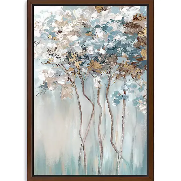 Golden Blue Forest Framed Canvas Art Print