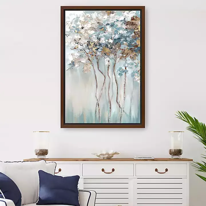 Golden Blue Forest Framed Canvas Art Print