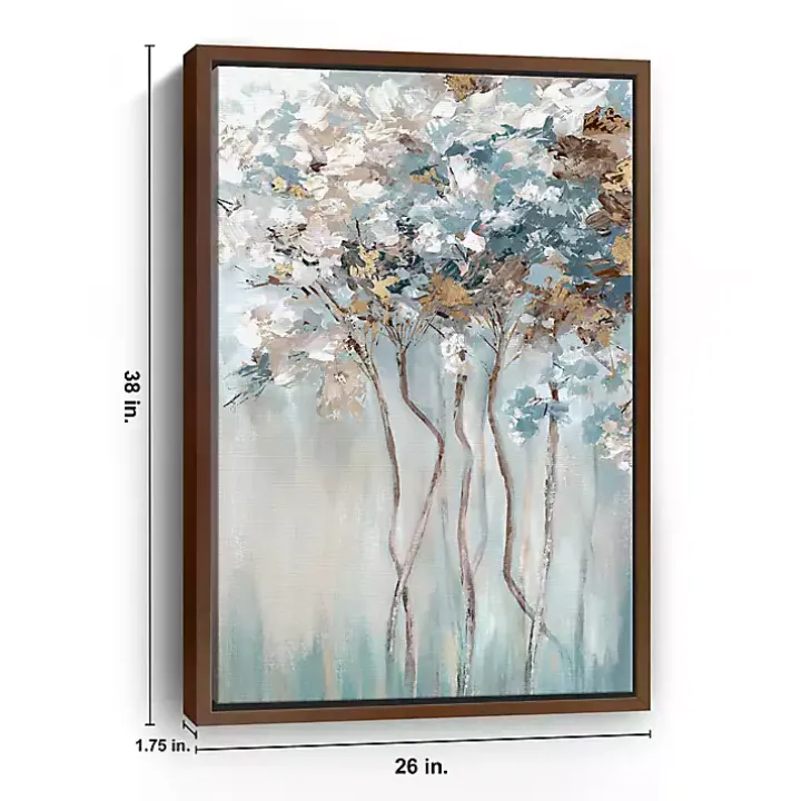 Golden Blue Forest Framed Canvas Art Print