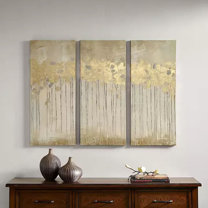 Golden Sandy Forest Canvas Art Prints, Set of 3