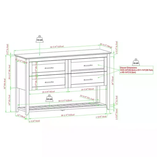 Graphite Wood Storage Buffet with Faux Marble Top