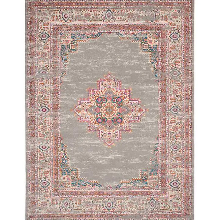Gray & Pink Central Motif Botanical Area Rug, 9x12