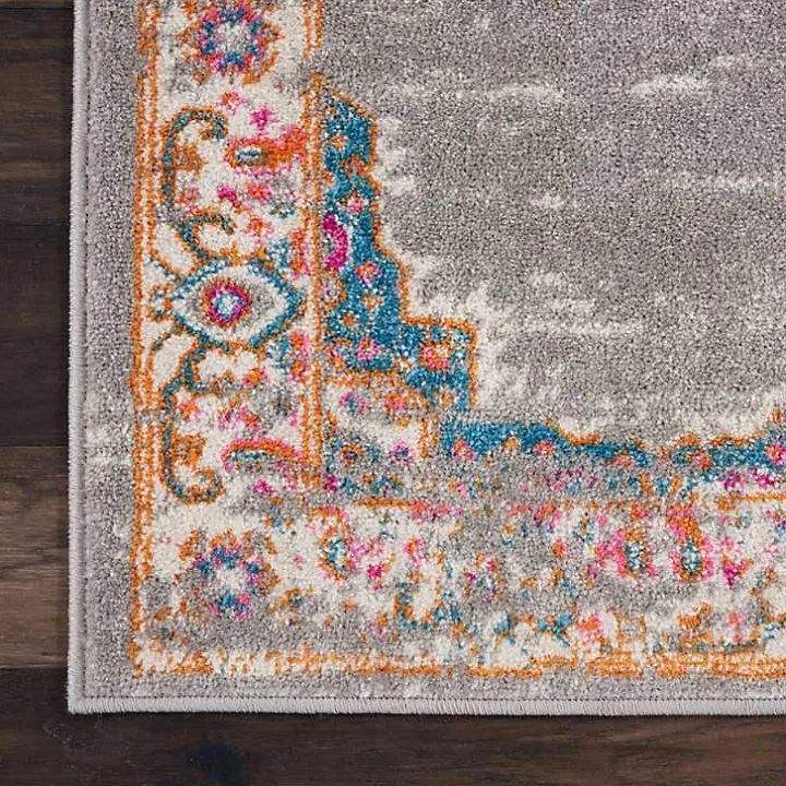 Gray & Pink Central Motif Botanical Area Rug, 9x12